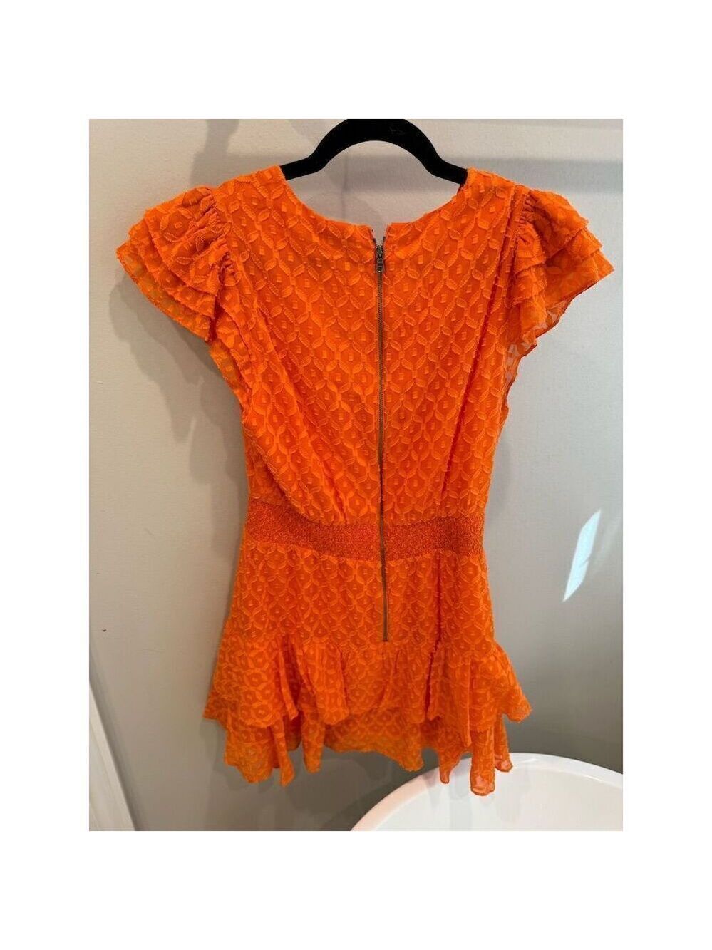 Alice + Olivia Women's Orange Ruffled Tiered Knee Length Dress M - Picture 5 of 6